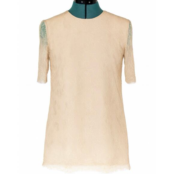 Adam by Adam Lippes Tops - Adam Lippes Lace Blouse Nude Beige Short Sleeve Lined Top Women Size 2